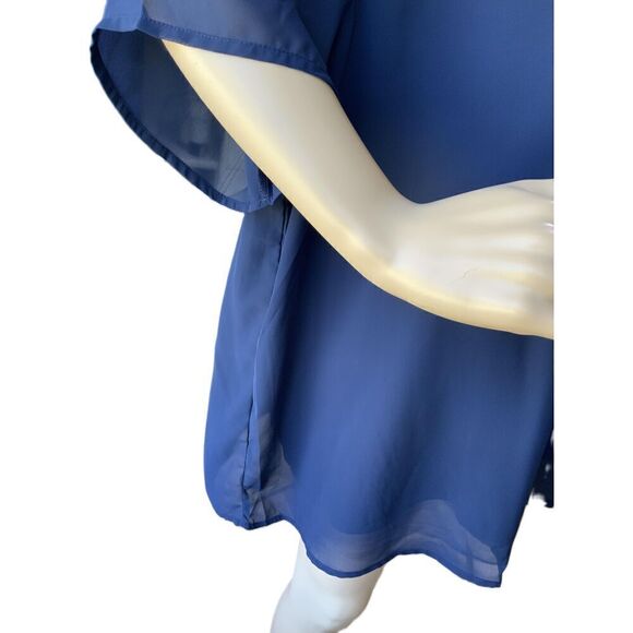 NWT Tamsy Navy Blue Sheer Fabric Loose Fit Round Neck Womens Blouse Size 3X - Picture 5 of 13